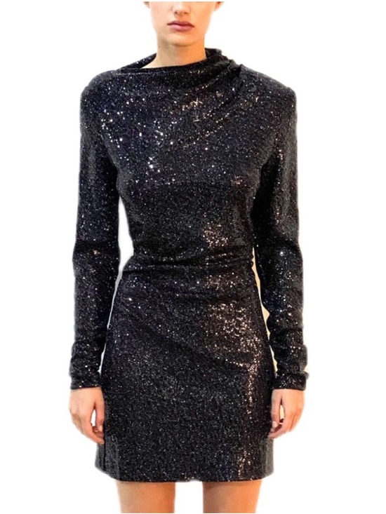 Zara Dresses & Skirts - 🖤 Zara Draped Sequin Mini Dress with Shoulder‎ Pads Size Small